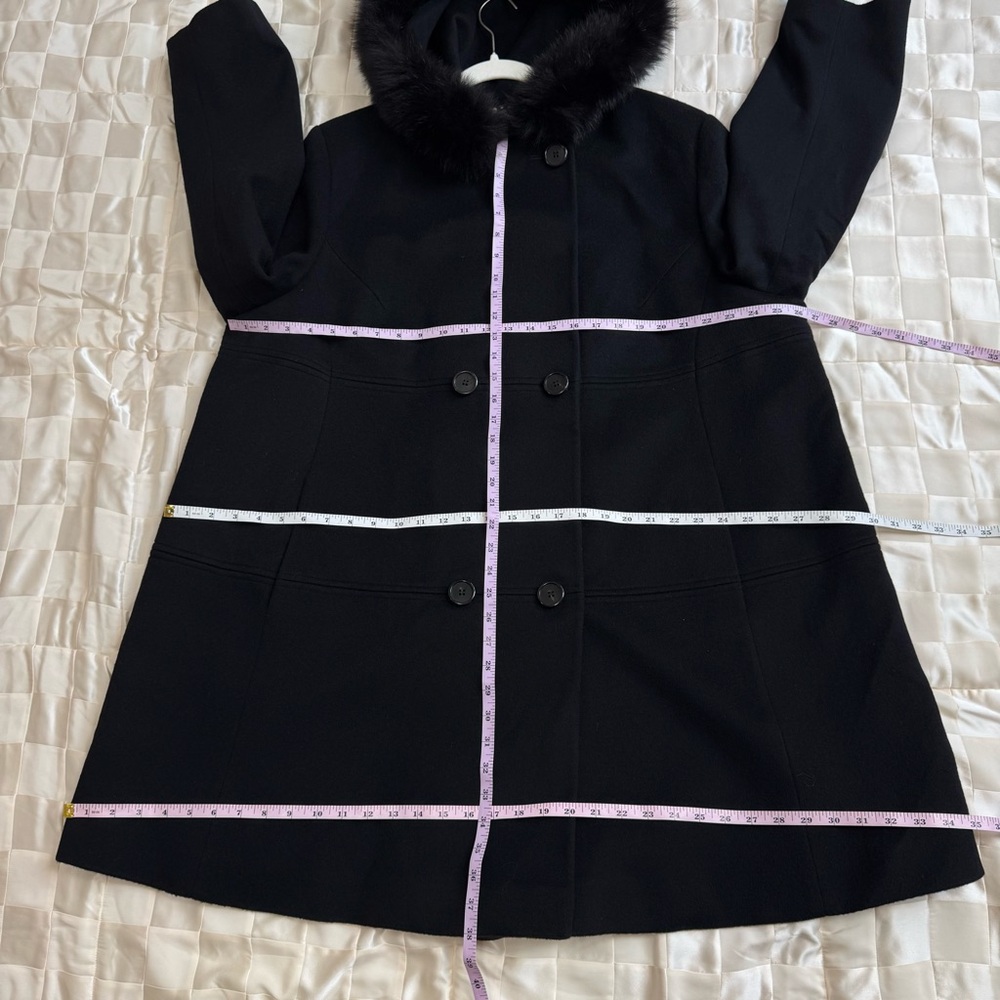 Loro Piana Fleurette Black Wool Double Breasted Coat Genuine Fox Fur Trim Sz 22 - Picture 11 of 17